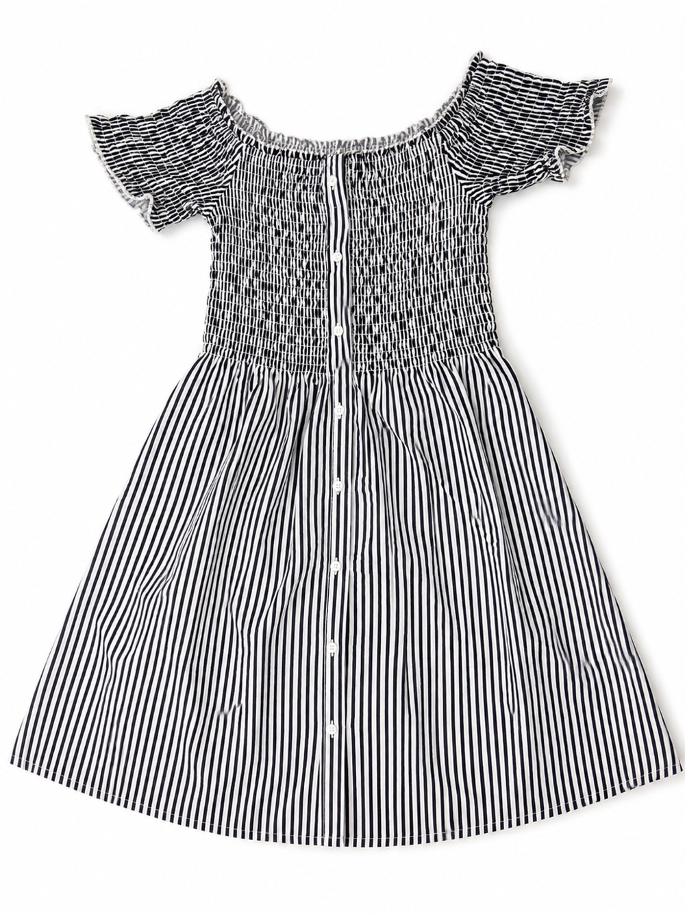 Abercrombie Girls Navy and White Striped Smocked Button-Front Dress